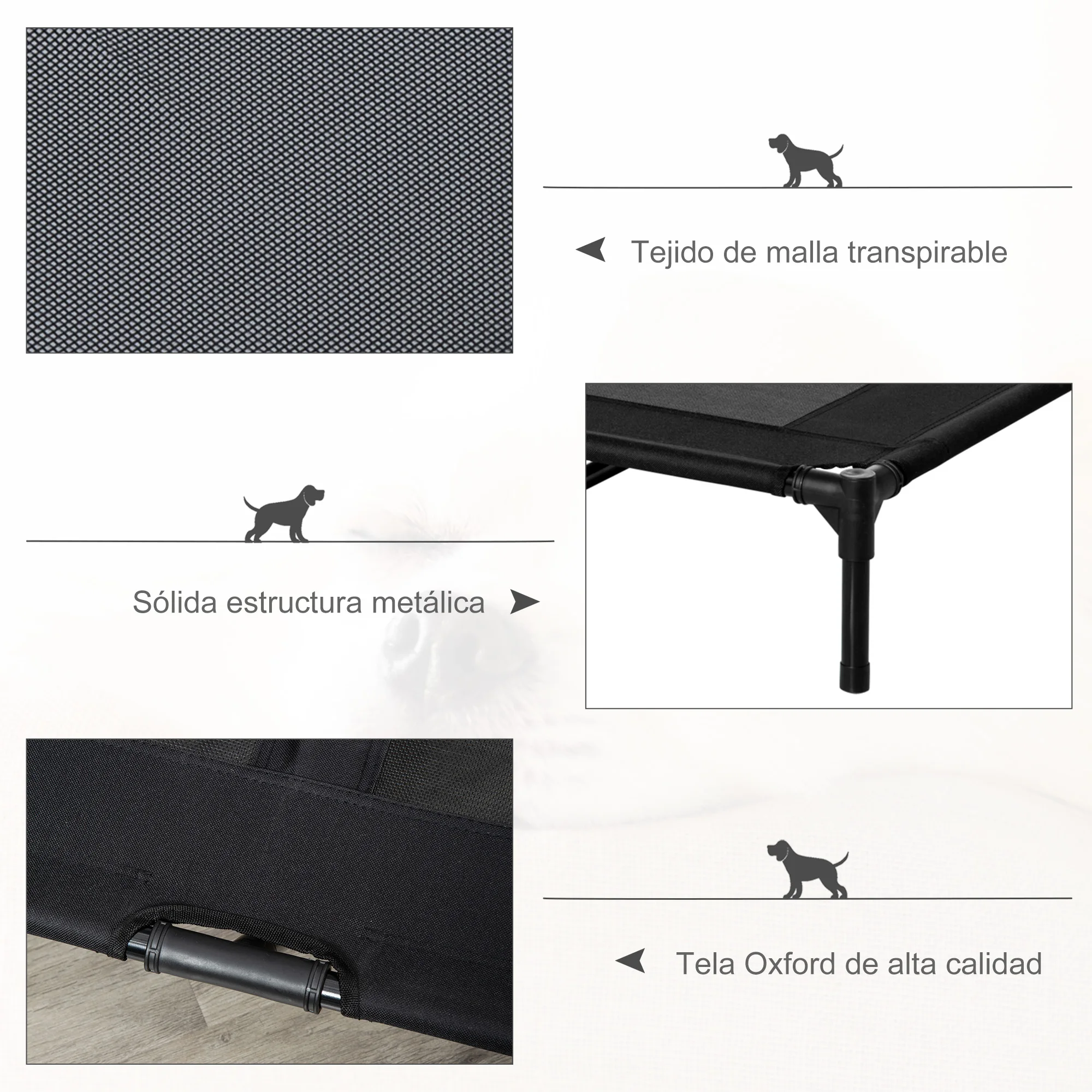 Letto rialzato PawHut per cani all'interno e all'esterno 92x76x18 cm nero - immagine 6
