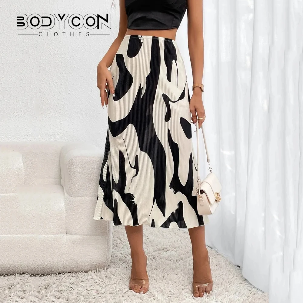 

Женская плиссированная юбка-годе, элегантная повседневная юбка с графическим принтом, эластичная юбка с высокой талией и геометрическим рисунком, осень