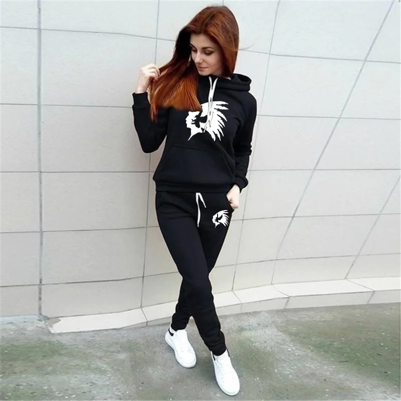 Pantalon de survêtement à capuche Haruku Fashion, sweat-shirt de jogging athlétique, pull décontracté pour femme, ensemble deux pièces_voghion.com