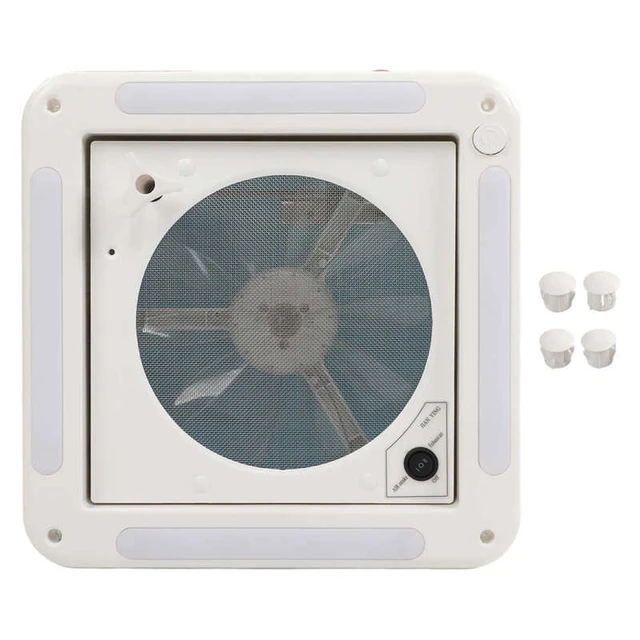 RV Roof Vent Fan 12V 360x360mm 10 Blades Dual Mode Air Inlet Outlet 4 LED  Light