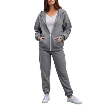 Plus Size Tracksuit Women Two Piece Set Zip Up Sweatsuit Long Pant Sets Hoodie And Jogger Sweatpants Casual Sportswear Suit