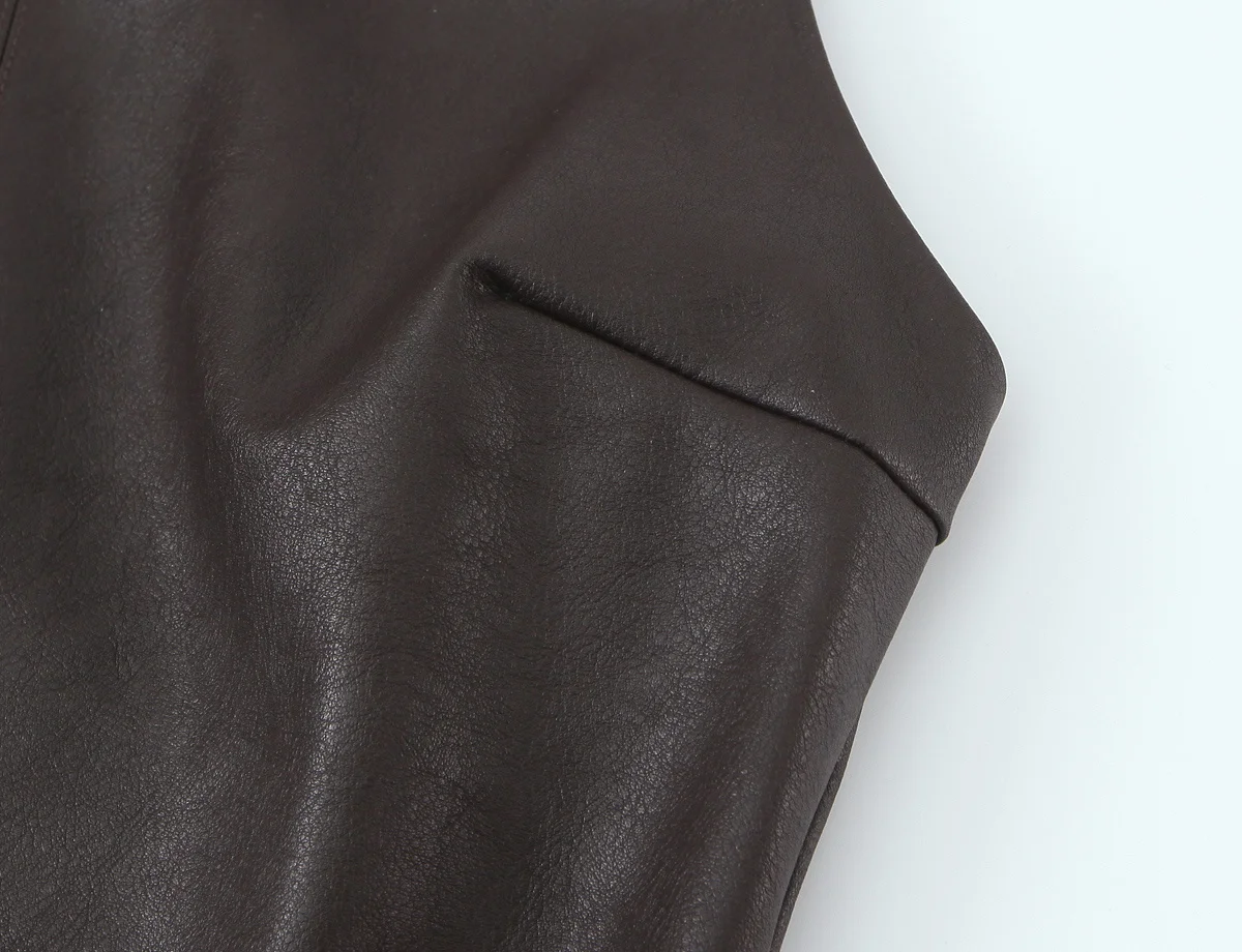 HH Damen Frühlingsmode Ärmelloses Kunstleder-Jumpsuit-Stil Flauschiges Kleid Weibliches Lässiges Vielseitiges Party-Süßes Kleid – Detail 6