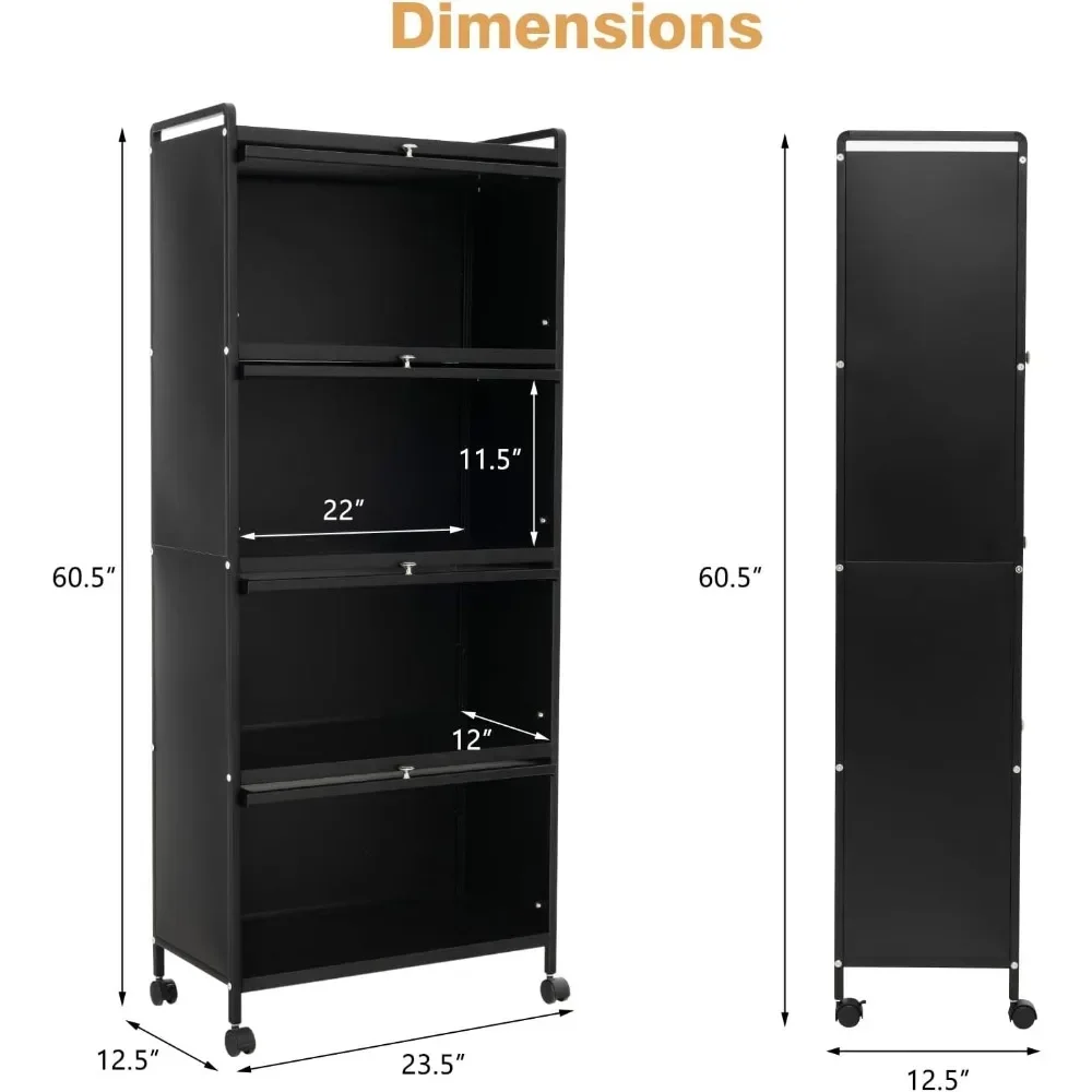 Kitchen 5-Tier Mobile Flip-up Storage Cabinet with 4 Rolling Casters kitchen storage cabinet