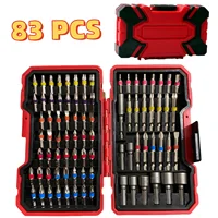 Jeu de forets à percussion 83 pièces avec tournevis à écrou magnétique, fente transversale en acier S2, fendue, carrée, étoile, hexagonale, embouts TORX 1