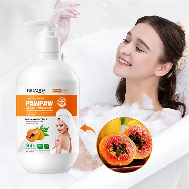 

BIOAOUA Papaya Shower Gels Vitamin C Brightening White Moisturizing Cleansing Exfoliating Body Cleansers Soap Body Wash Products