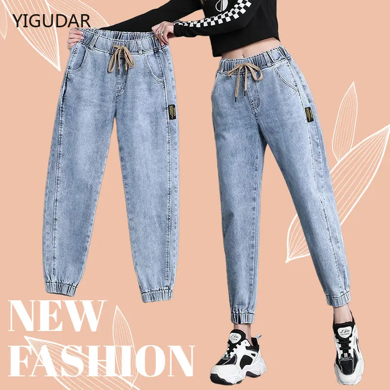 jeans Elastic High Waist harem Jeans Fashion Women Black Blue white Mom Jeans Slim fit Pants Harem Pants jeans for women