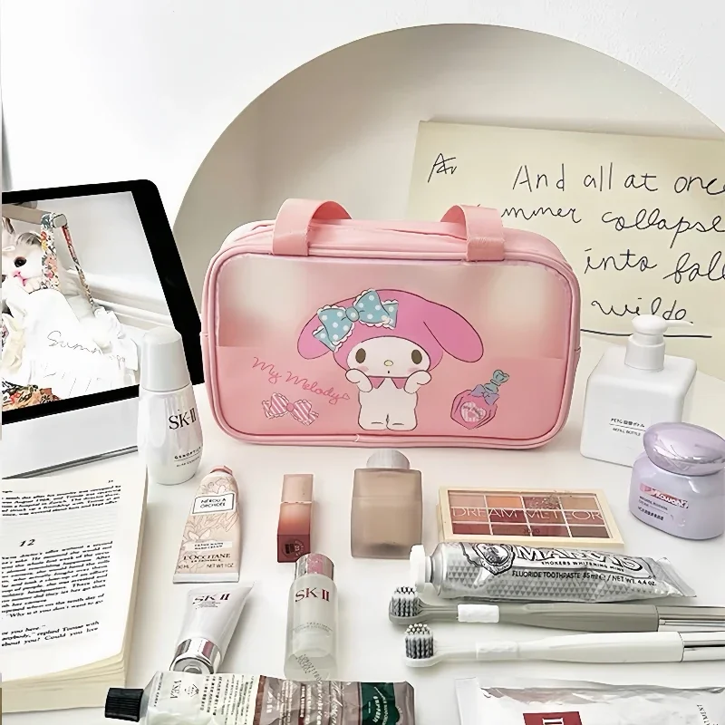Japanese Sanrio Kawaii Hello Kitty Organizer Portable Cosmetic Bag Transparent Waterproof Portable Stationery Storage Supplies