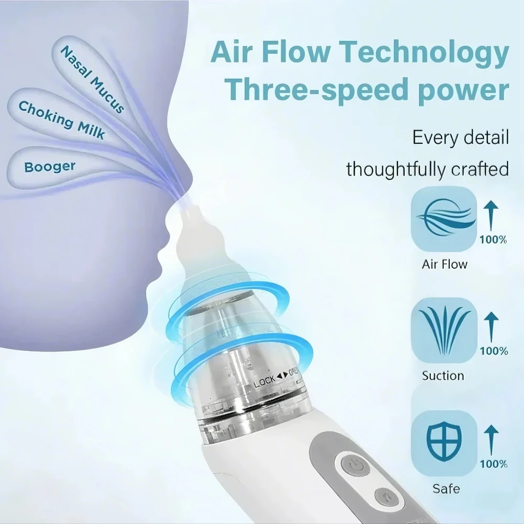 Nasal Aspirator Nasal Aspirator Baby Electric Nose Aspirator Automatic Nose Cleaner 3 Silicone Tips Adjustable Suctions Music Soothing