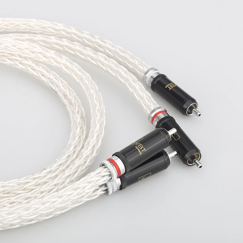 High Quality 8AG Silver Plated OCC 16 Strands Audio Cable With WBT RCA Plug Cable HIFI 2RCA TO 2RCA Cable