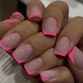 24pcs/set short square fake nails for women cute bride heart white french tips faux ongles y2k press on false nail supplies 29