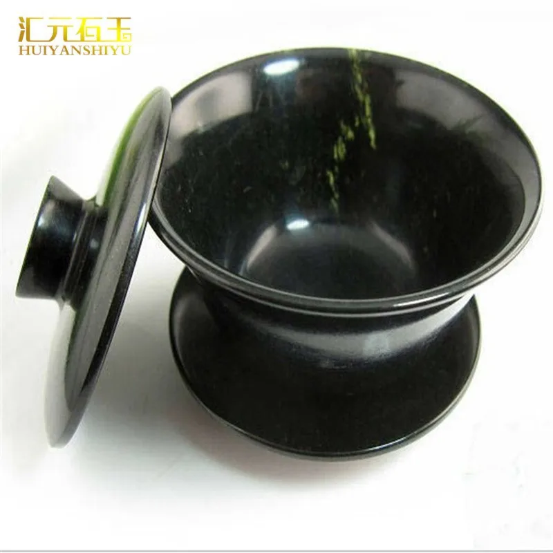 Chinese Traditional Teaset Green Jade Gaiwan Set Tibetan Medicine King Stone Magnetic Jade Cover Bowl Health Gongfu Teaware