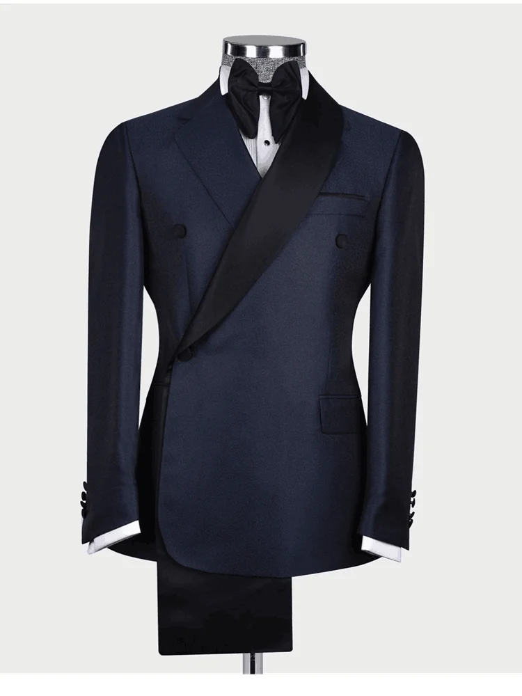 Men Wedding Suits 2 Piece Slim Fit Double Breasted Blazer Business Groom Tuxedos Party Prom Costume Homme Black Fashion Style