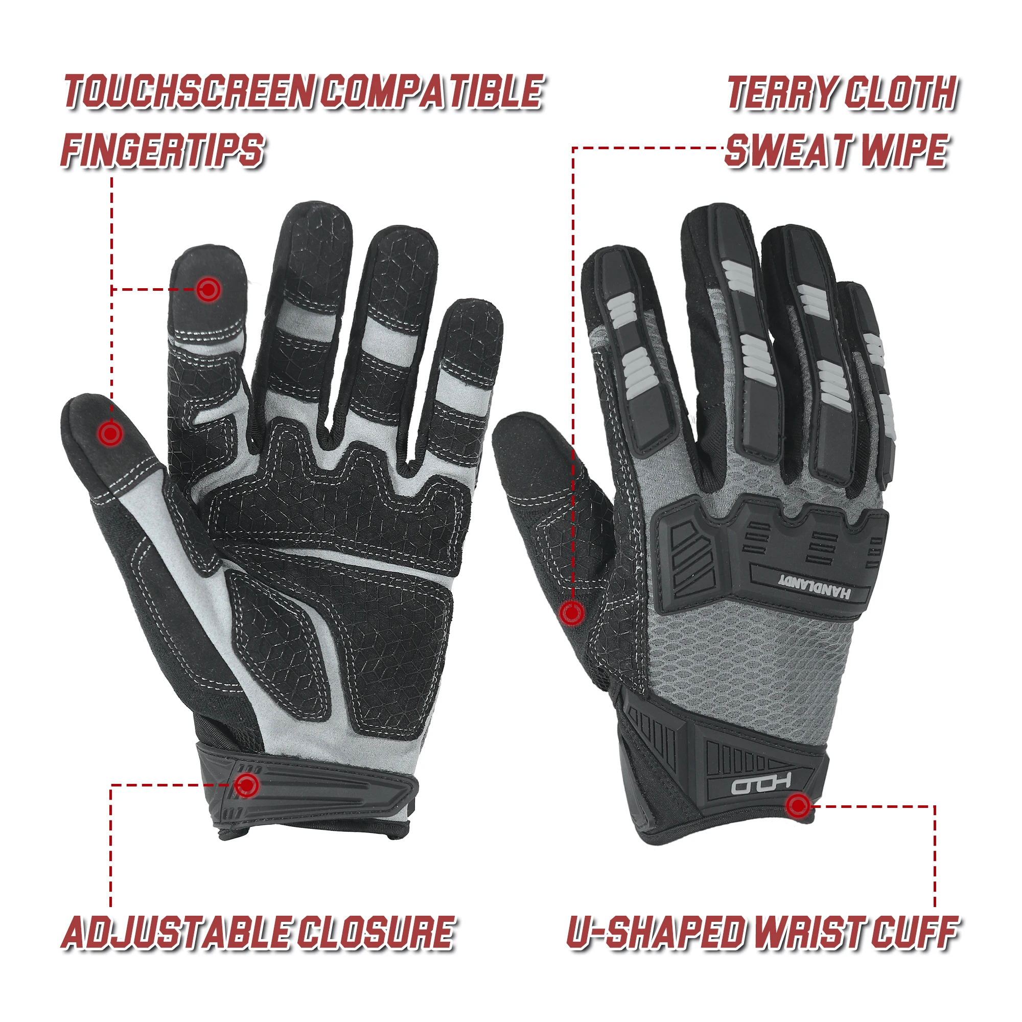 Work Gloves HANDLANDY Impact Reducing Heavy Duty with Grip Touchscreen Breathable Safety Mechanics