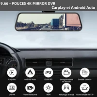 Caméra de tableau de bord Acceo 4K Mirror Dash Cam sans fil avec CarPlay et Android Auto en option, caméra de recul 1080P, mode parking 24h/24, enregistrement en boucle 2