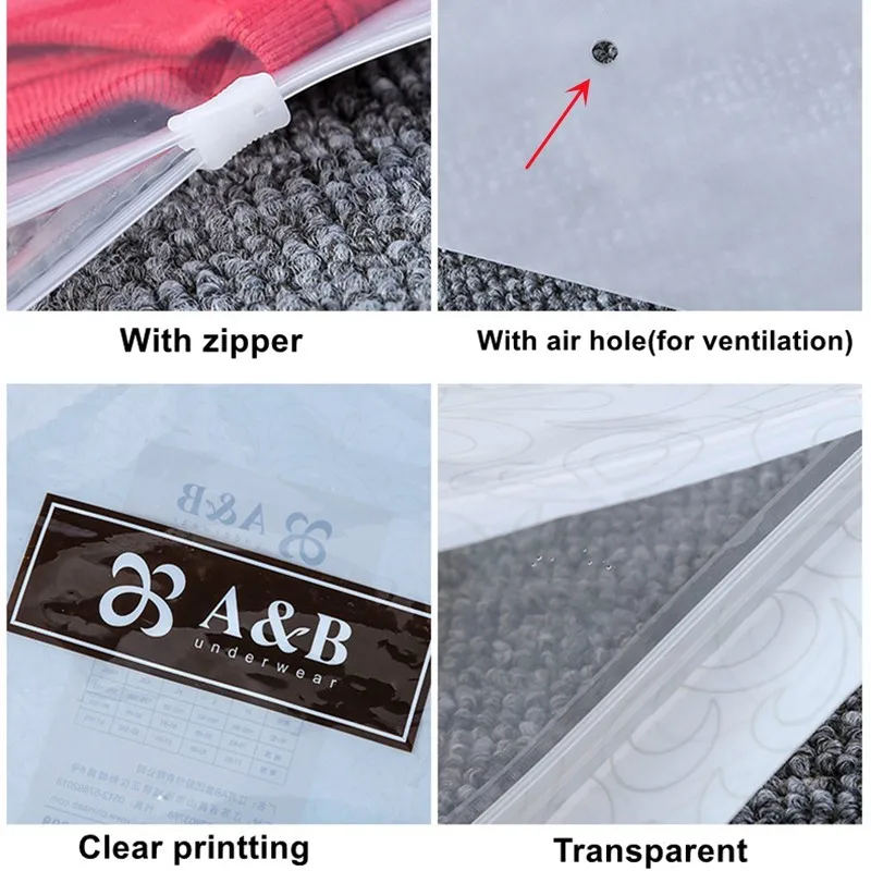 50pcs 120micron Both Sides Clear Clothing Zipper Bag Resealable Underwear  T-shirt Baby Clothes Toys Towel