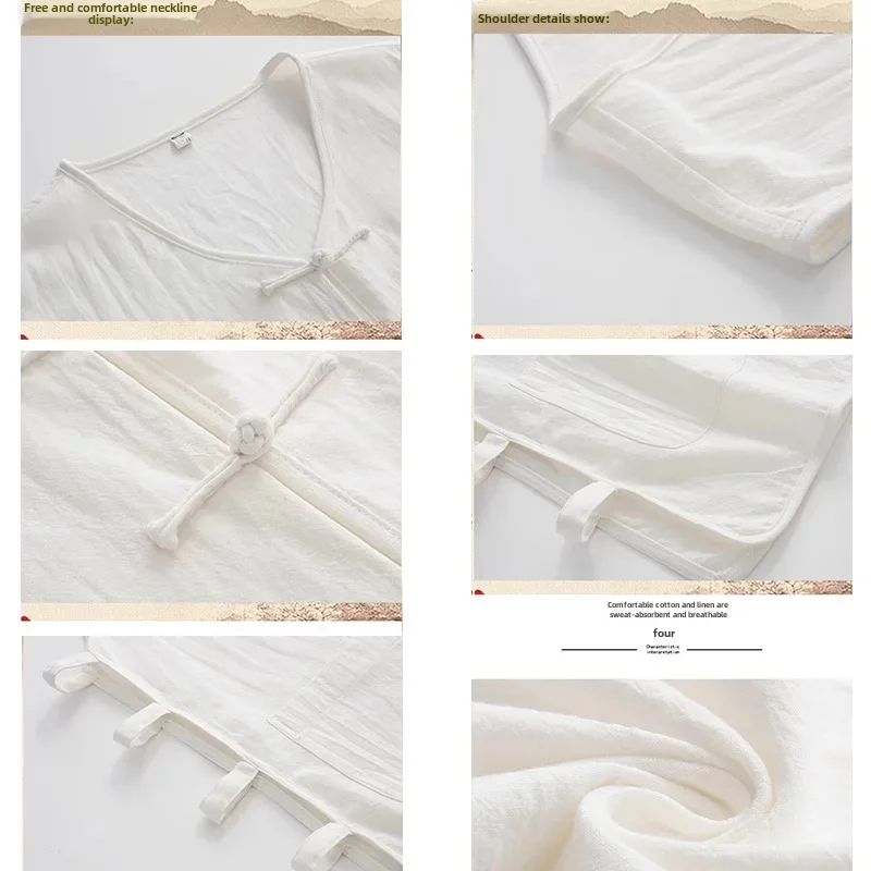 Summer Cotton Linen Men's Shoulder Vest Tang Suit Sleeveless Sweat Shirt mens vest