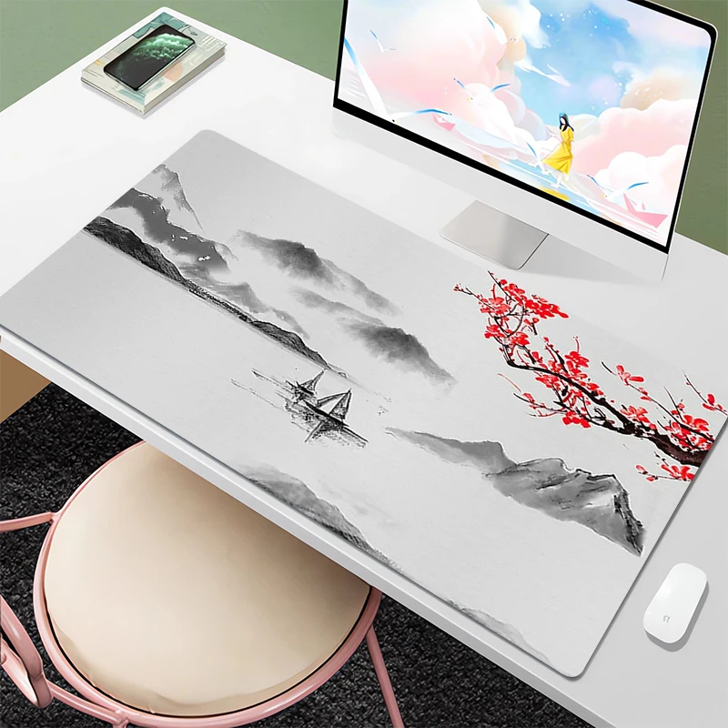 

Chinese Brush Painting Deskmat Large Mouse Pad Kawaii Setup Gaming Keyboard Pc Gamer Accessories Desk Protector Table Computer