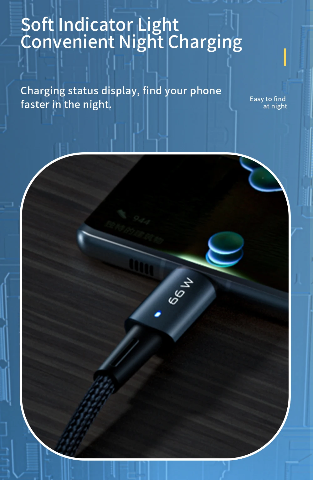 6A USB Cable Type C for Samsung Xiaomi Huawei 66W LED Fast Charging Charger USB