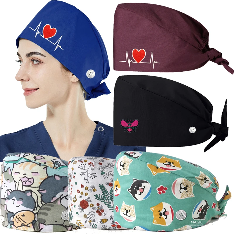 Cartoon Print Dentist Medical Surgical Caps For Women Beauty Salon Nurse Pet Clinic Hats Operating Room Anesthetist Hat medical scrub hats
