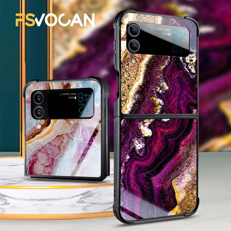 Custodia Per Telefono Con Motivo In Pietra Di Marmo Turchese Blu Viola Teal Per Samsung Galaxy Z Flip 5 3 5G 4 Flip4 Cover Carina Per Ragazze Flip3