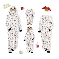 Combhasaki Family Matching Christmas Pajamas Loungewear Long Sleeve 3D Elk Antler All-over Print Hooded Romper Zip Up Jumpsuits 2