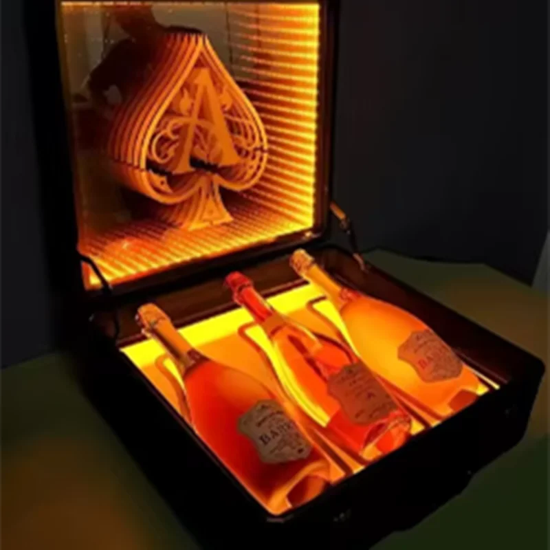 3 Bottles LED DOM P CHAMPAGNE SUITCASE Wine Bottle Carrier Box Glorifier Display Case Presenter for Night Club Lounge Bar