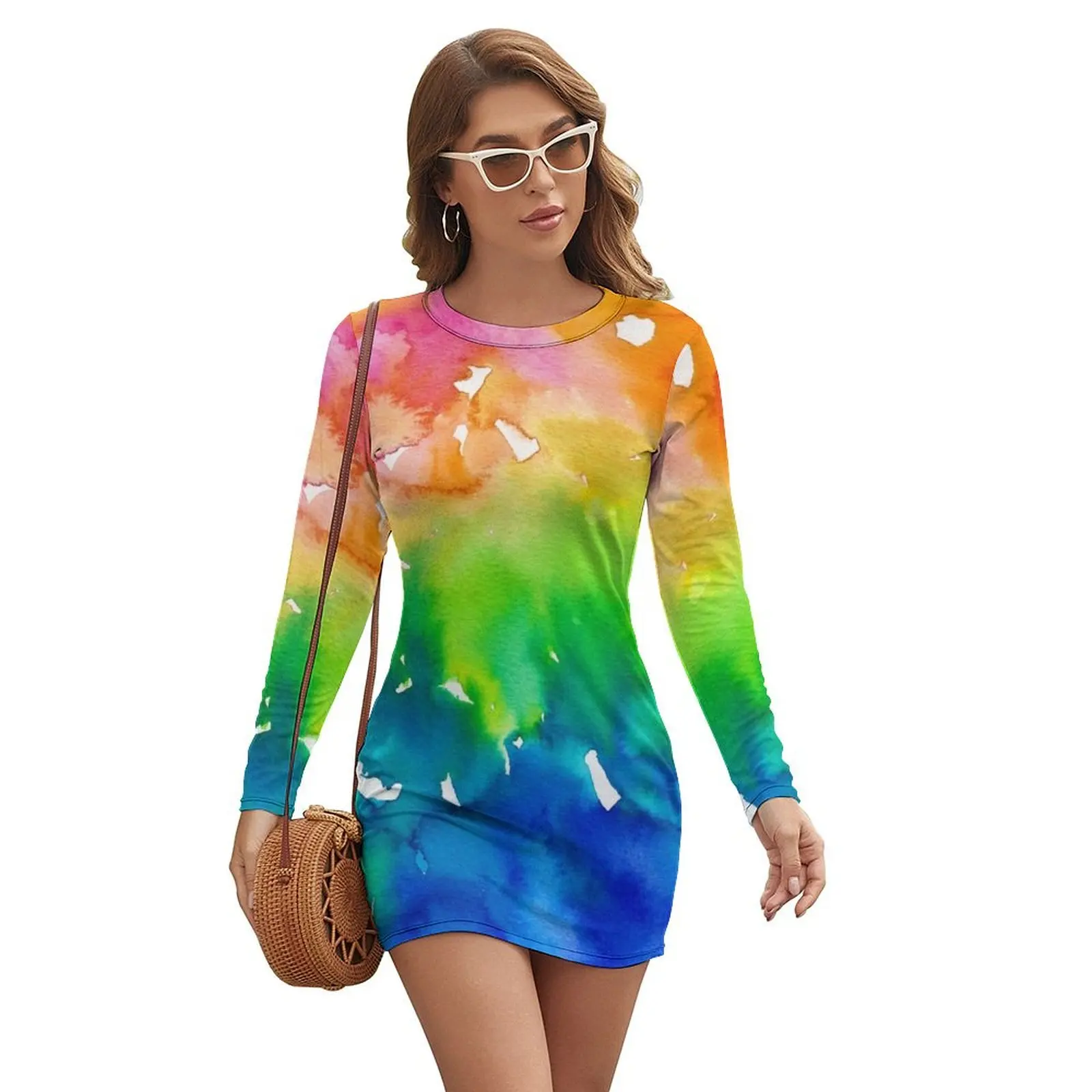 

Rainbow Watercolor Paint Splash Art Long-sleeved Dress Party dresses cute dress