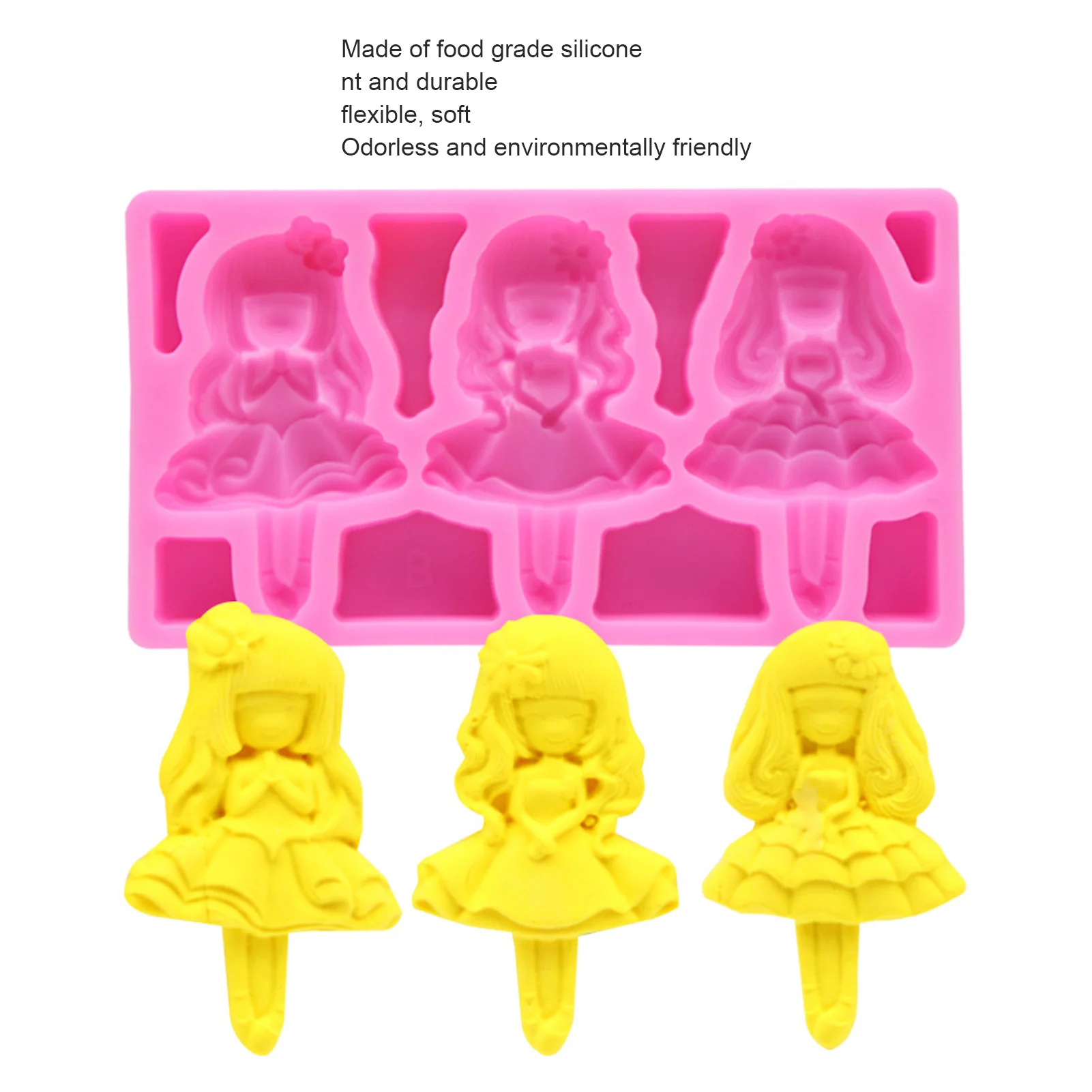 

2Pcs Silicone Mold Beautiful Girl Shape Easy Demoulding Flexible Soft Baking Mold for Cake Fondant Chocolate