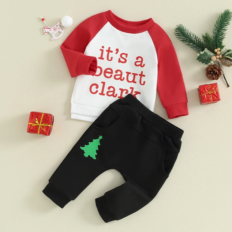 

Toddler Baby Christmas Outfits Letter Print Sweatshir tLong Sleeve Shirt pants Fall Clothes sets