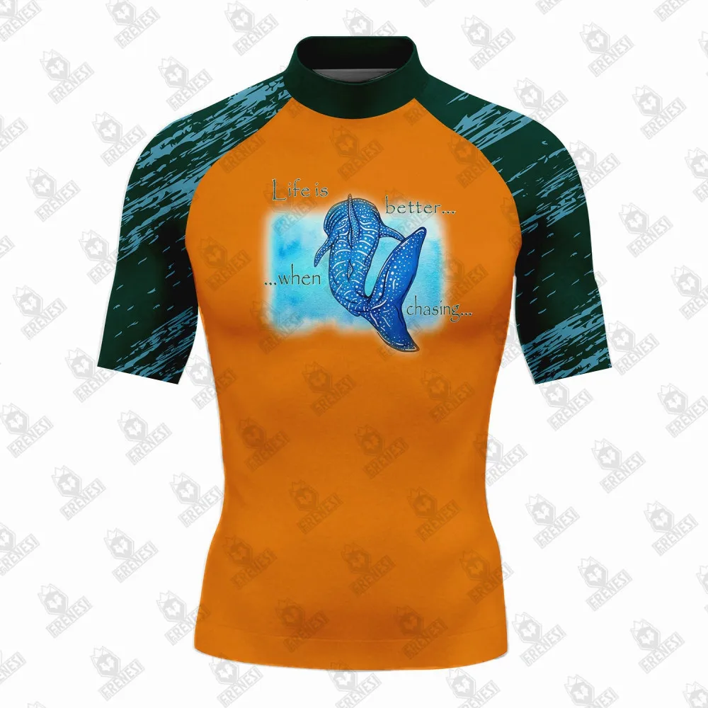 Men's Surfing Shirt Short Sleeve Tight Swimwear UV Protection Water Sports Split Beach Float suit Diving Tops Boxing T-shirt