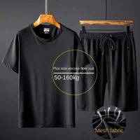 Men's Sports Suit Men's Fashion Shorts + T-Shirt 10XL Summer Breathable Mesh Casual Suit Jogger Men's Clothing 1