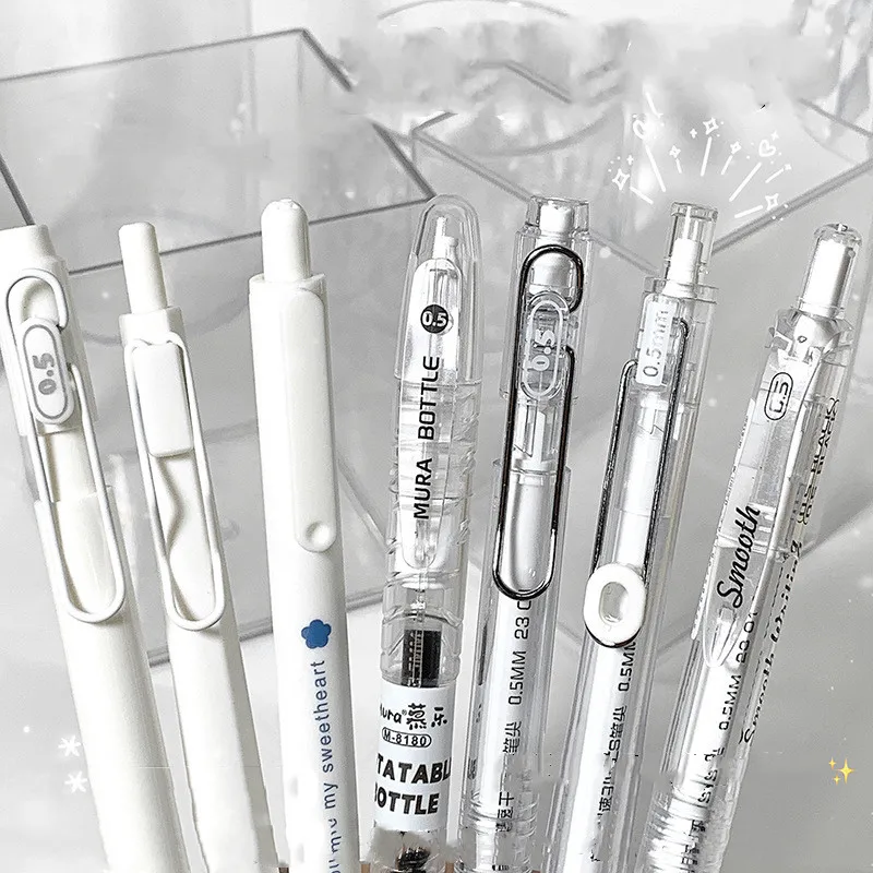 Stylo gel de mode coréenne, blanc transparent, stylo gel solide, stylo de  papeterie, encre noire, stylo de scrapbooking à séchage rapide, simplicité,  0.5mm, 7 pièces - AliExpress