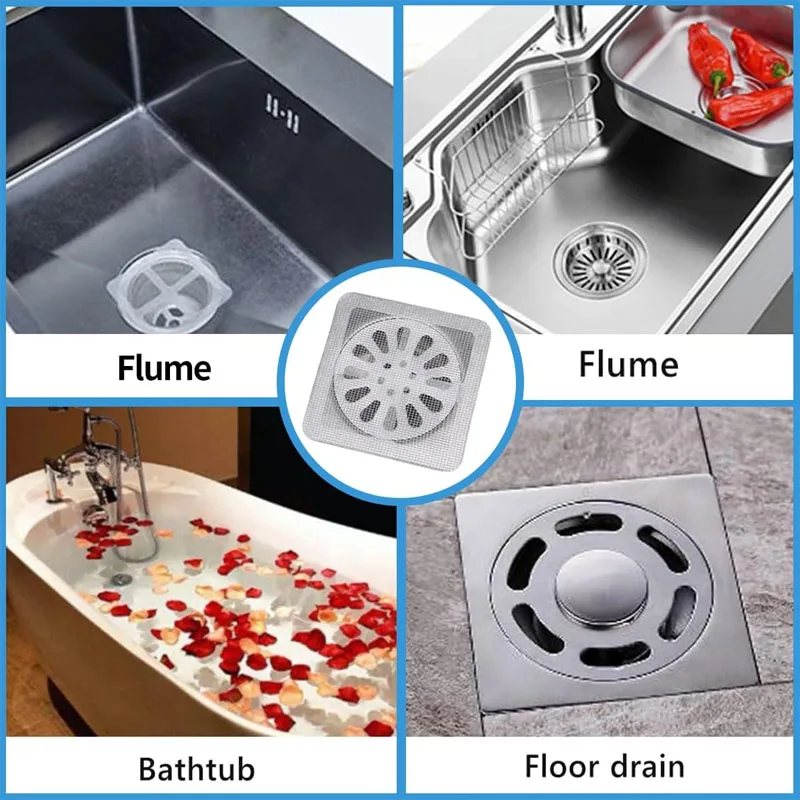1-3Rolls Cutable Shower Drain Hair Catcher Self-Adhesive Floor Drain Stickers Disposable Mesh Sink Strainer Filter for Bathroom 6