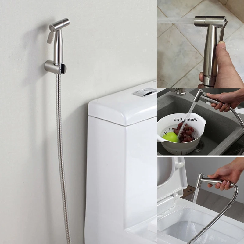 Ducha Toilet Bidet Stainless Steel SUS 304 Portable Hand Toilet Shower Shattaf Spray Brushed Nickle G1/2" Bathroom Accessories
