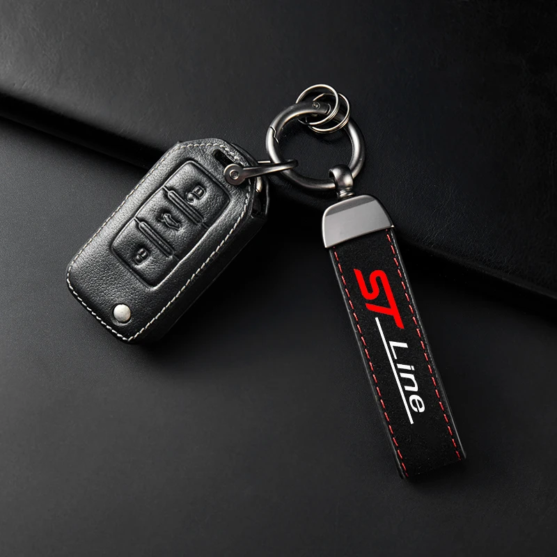 High-Grade Leather Suede Keychain with Horseshoe Buckle - Sporty Car Key Ring