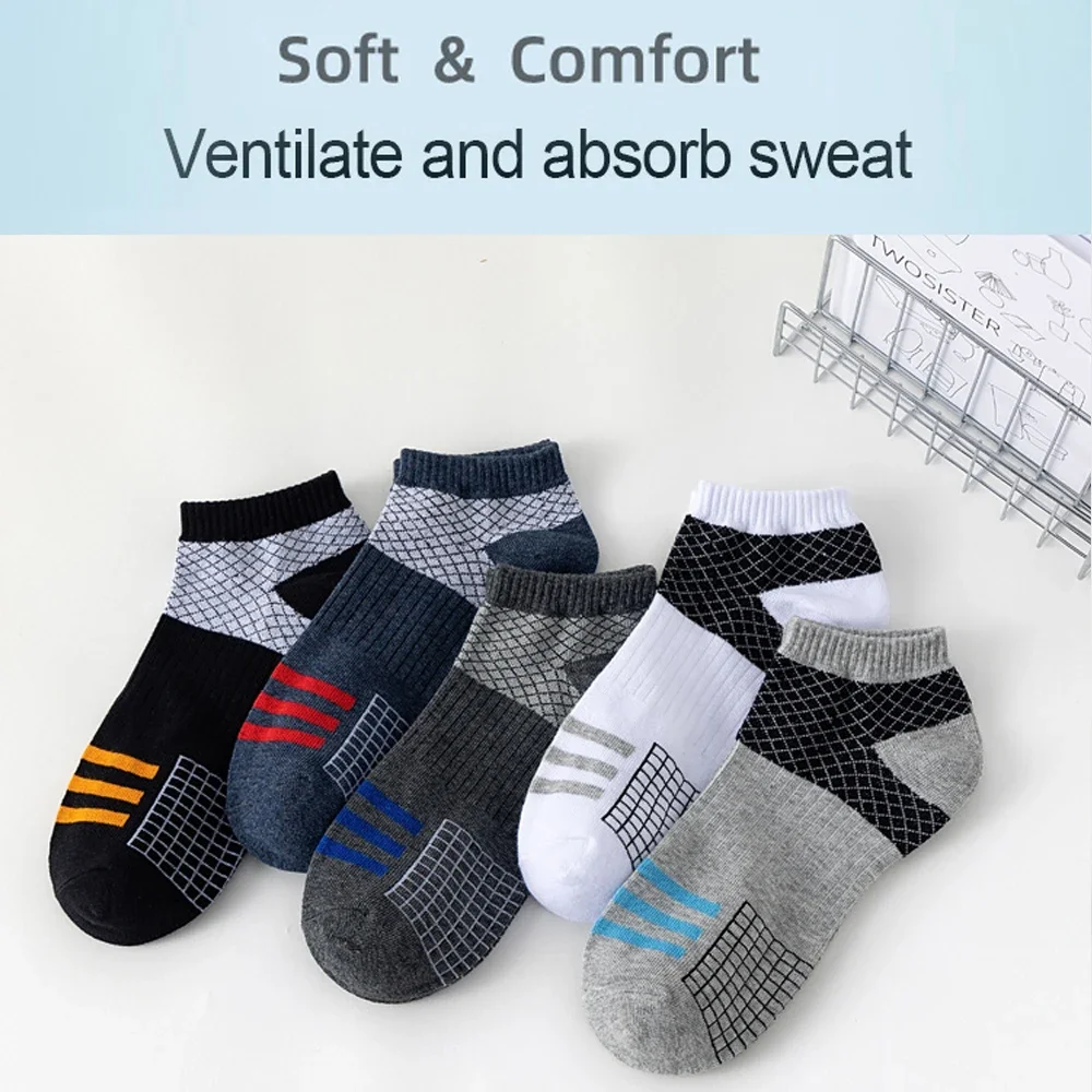 5 Pair High Quality Men Ankle Socks Breathable Cotton Sports Socks Mesh Casual Athletic Summer Thin Cut Short Sokken Size 38-45