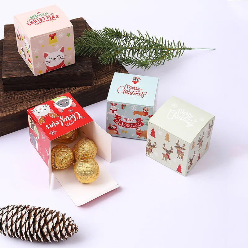 60pcs/lot Christmas Gift Box For Candy Elk Small Chocolate Cake Boxes Mysterious Paper Box