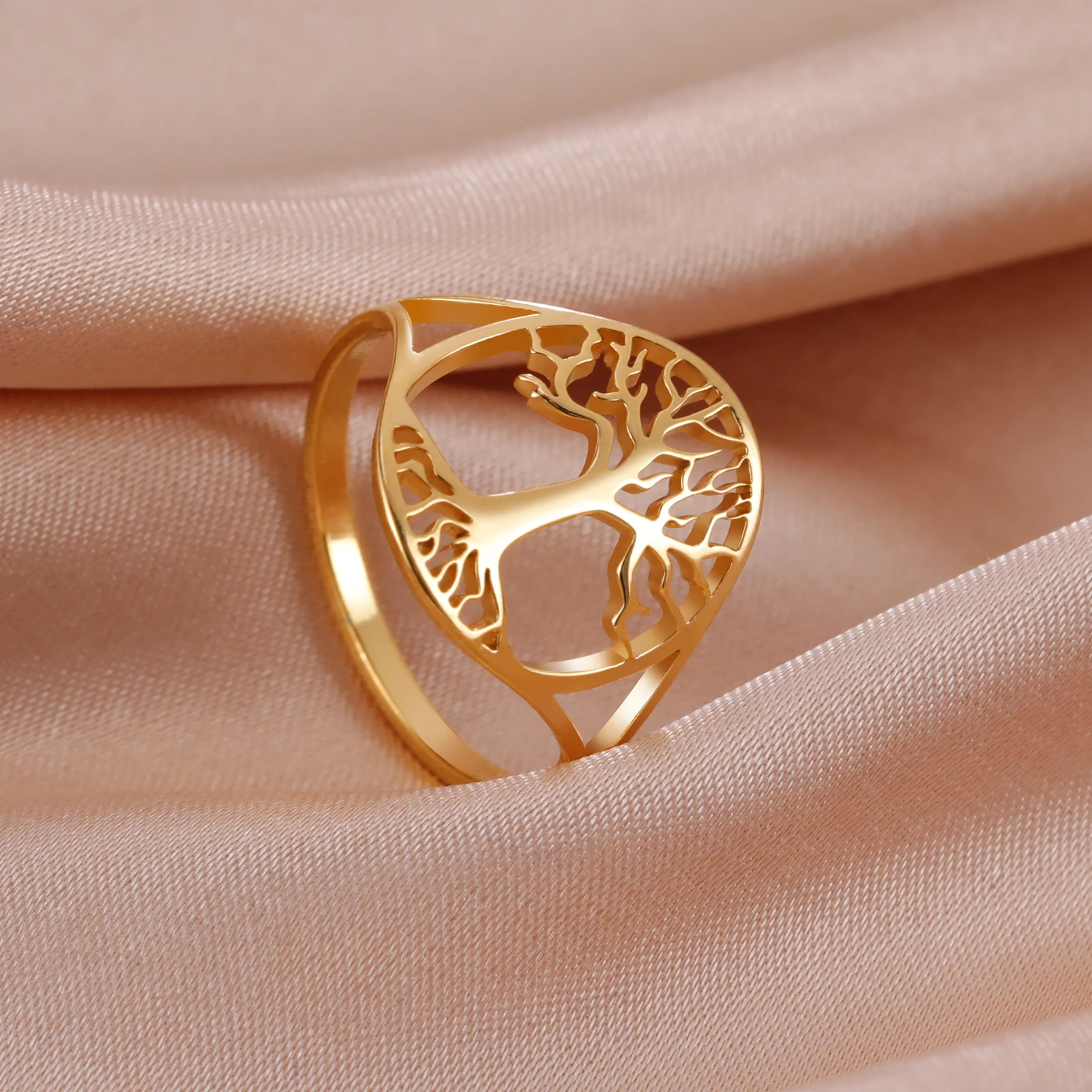 Unift Hollow Tree of Life Rings for Women Men Ethnic Vintage