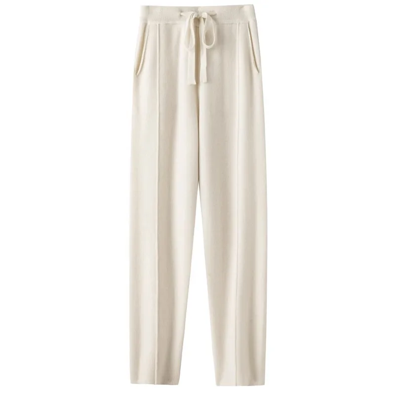 Korean Cashmere Sweatpants Women Autumn Winter 2023 New Fashion High Waisted Drawstring Pants Casual Knitted Pencil Pants Y2k