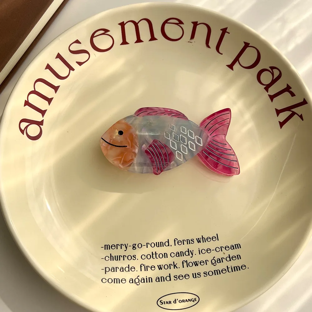 NEUE Umweltfreundliche Acetat-Haarklammern mit Niedlichen Fischmotiven, Bunte Unterwasser-Tier-Haarspangen, Haaraccessoires für Frauen – Detail 10