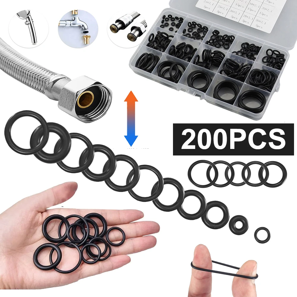 200pcs Rubber O Ring Set Gaskets Seal Nitrile Rubber Bands High Pressure O-Rings Repair Kit for Protect Wire Cable Hole
