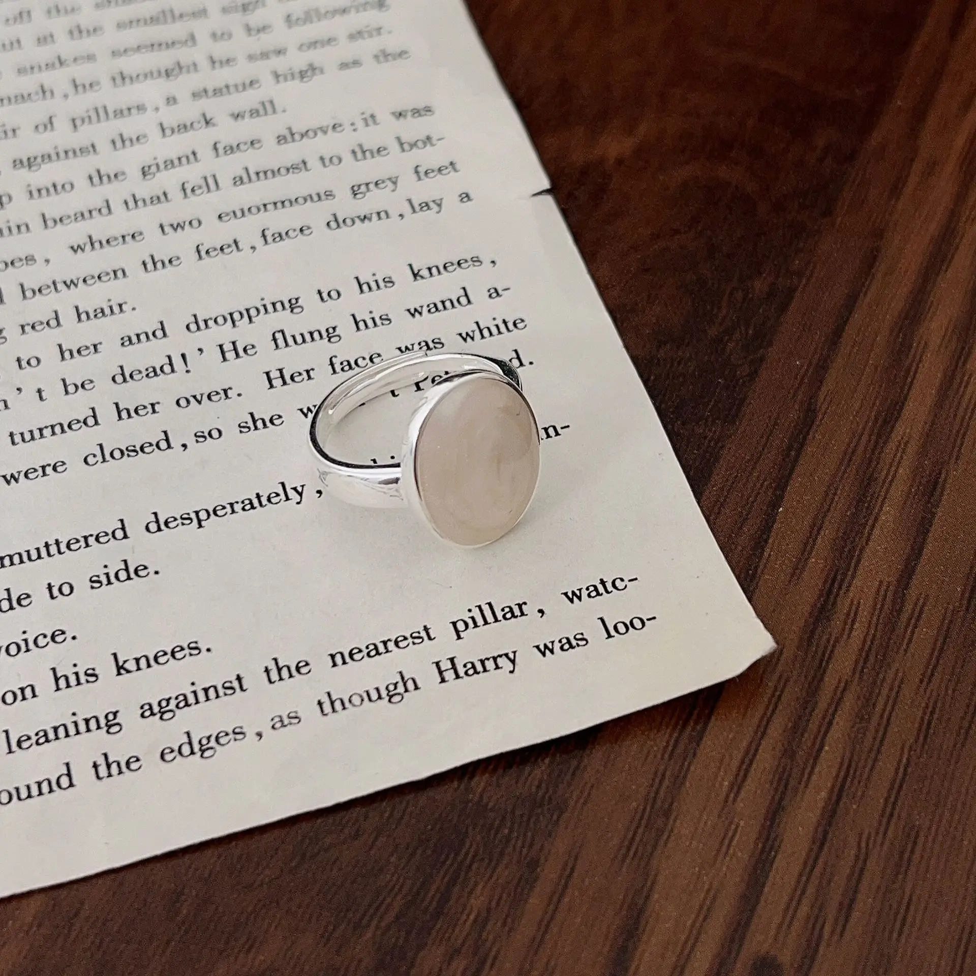 S925 Sterling Silver Drop Glaze Oval Open Ring for Women's Light Luxury Temperament Versatile Texture Pattern Ring