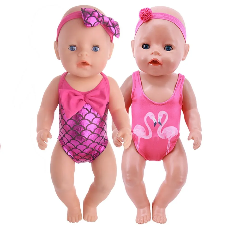 Doll Swim Clothes Flamingo Mermaid Swimsuits Fit 18 Inch American of Girl`s&43Cm Baby New Born Doll Zaps Our Generation Girl`s