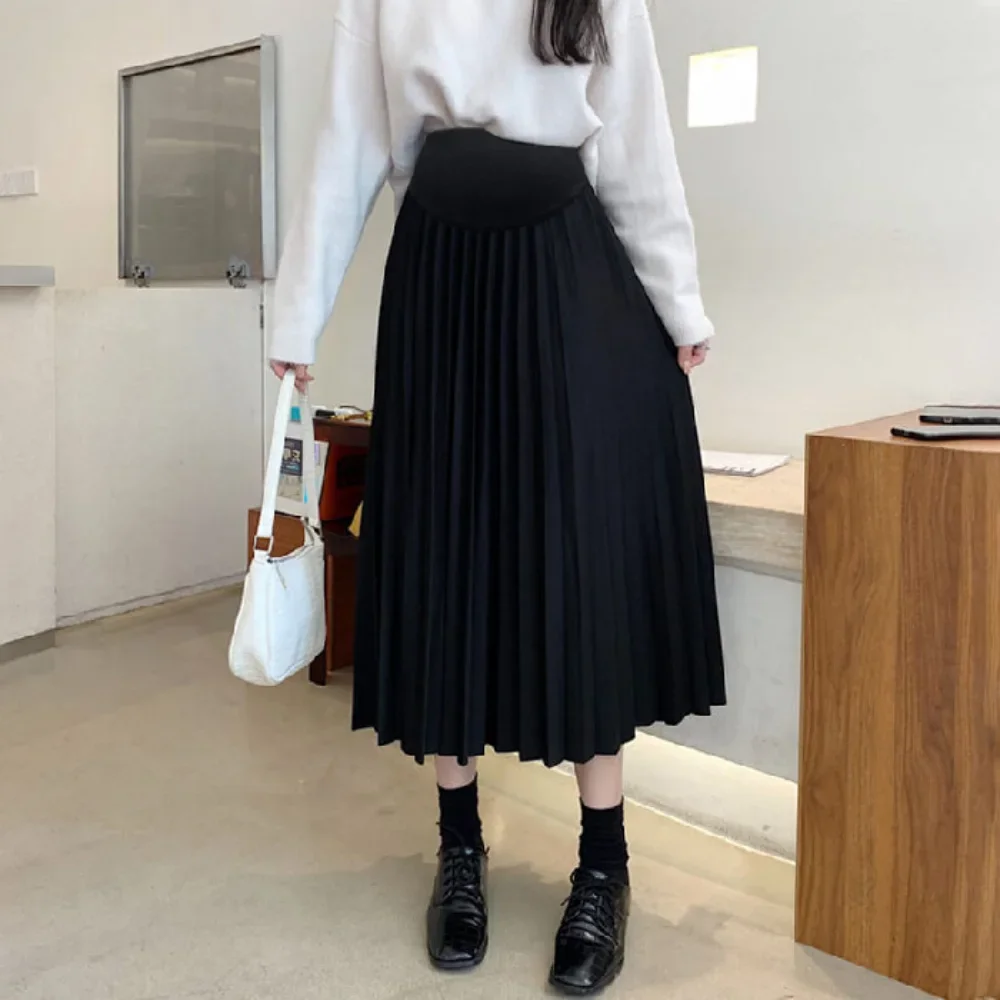 Spring Autumn Knitted Maternity Long Skirts Elastic Waist Belly A Line Swing Clothes for Pregnant Women Casual Pregnancy
