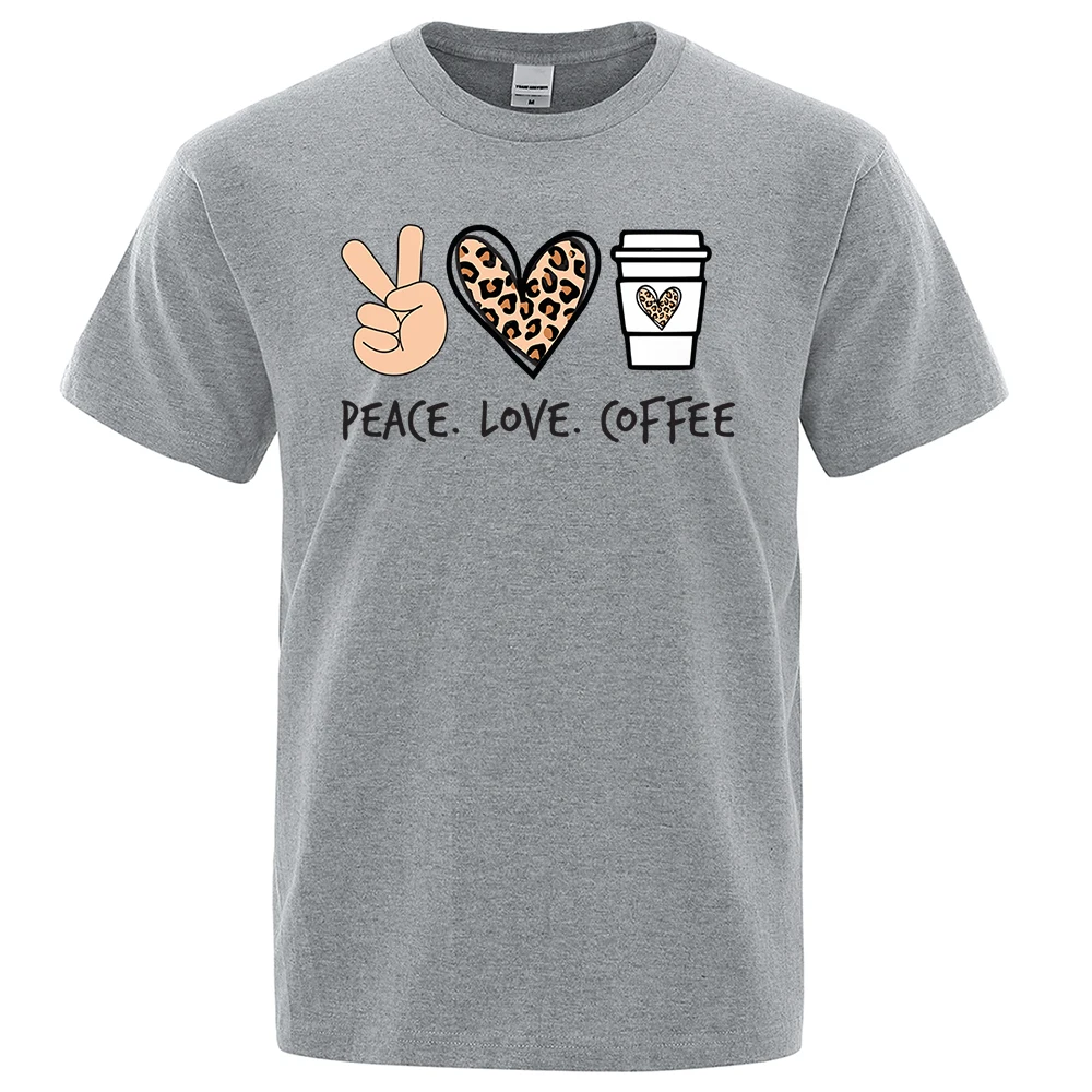 

Забавная футболка с графическим принтом Peace Love Coffee, мужские повседневные свободные топы, летняя футболка оверсайз, Модная хлопковая дышащая футболка для мужчин