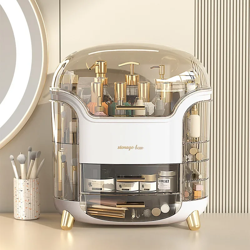 

Simple Plastic Large Capacity Cosmetics Storage Boxes Dustproof Multifunctional Household Light Luxury Organization Bins
