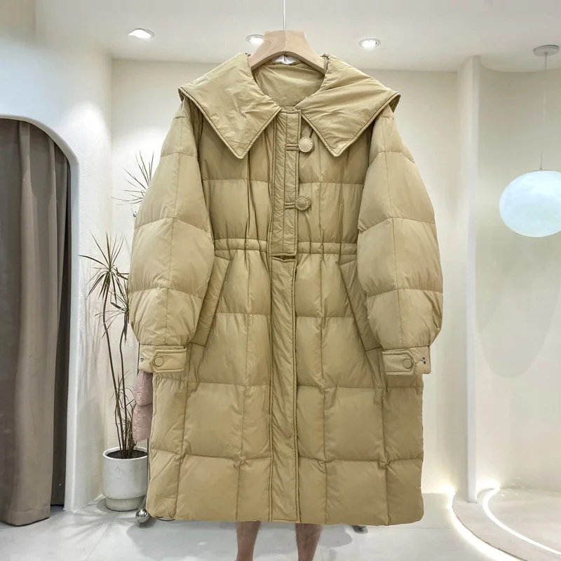 2023 Winter Women’s Clothing High-end down jacket mid-length navy collar fashion large size winter jacket 0218