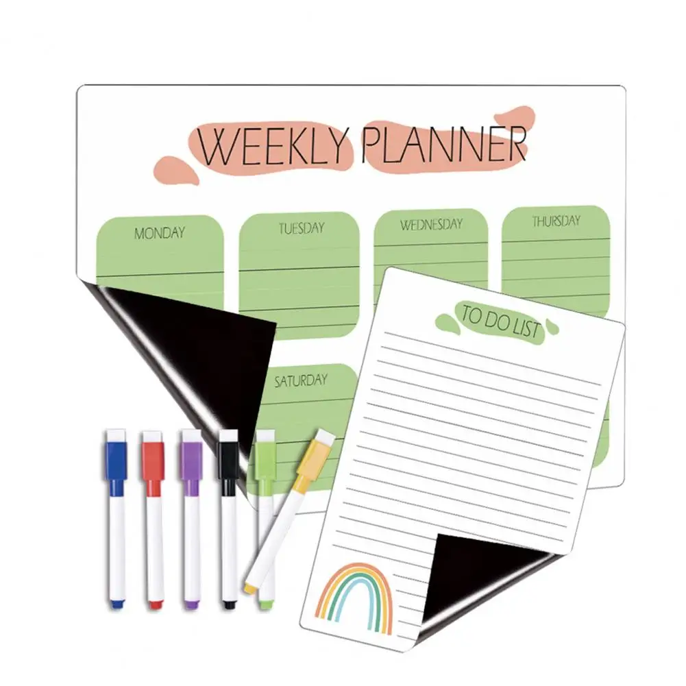 Fridge Pvc Board Magnetic Weekly Planner Efficient Weekly Planning Scratch-proof Magnetic Fridge Calendar Kit with Pens Organize