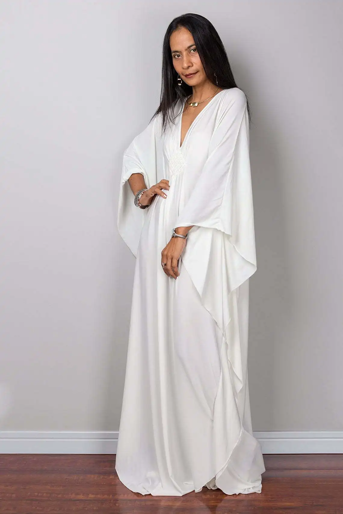 Plus Size Caftan Dresses for Women Solid Color Plus Size Beach Dress V Neck Cover Up Loose Soft Kaftan Loungewear 3