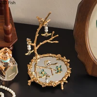 Golden Mirror Glass Tray Decorative Branch Storage Trays Dressing Table Jewelry Necklace Display Plate Cosmetics Organizer 2